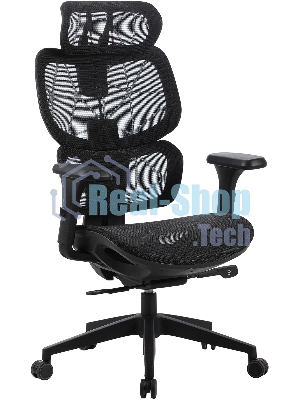 Кресло Cactus CS-MC555-BK черный, сетка, 150 кг, подголовник, регулируемые подлокотники, механизм качания