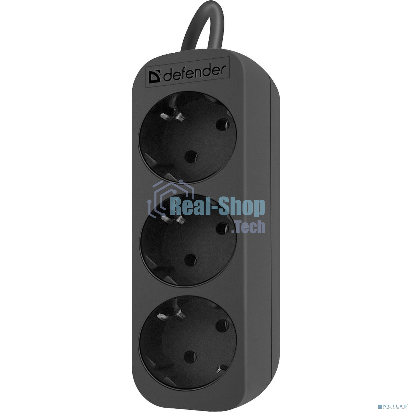 Удлинитель сетевой Defender M350 черный, 5 м, EURO, 3 розетки, 2200 Вт