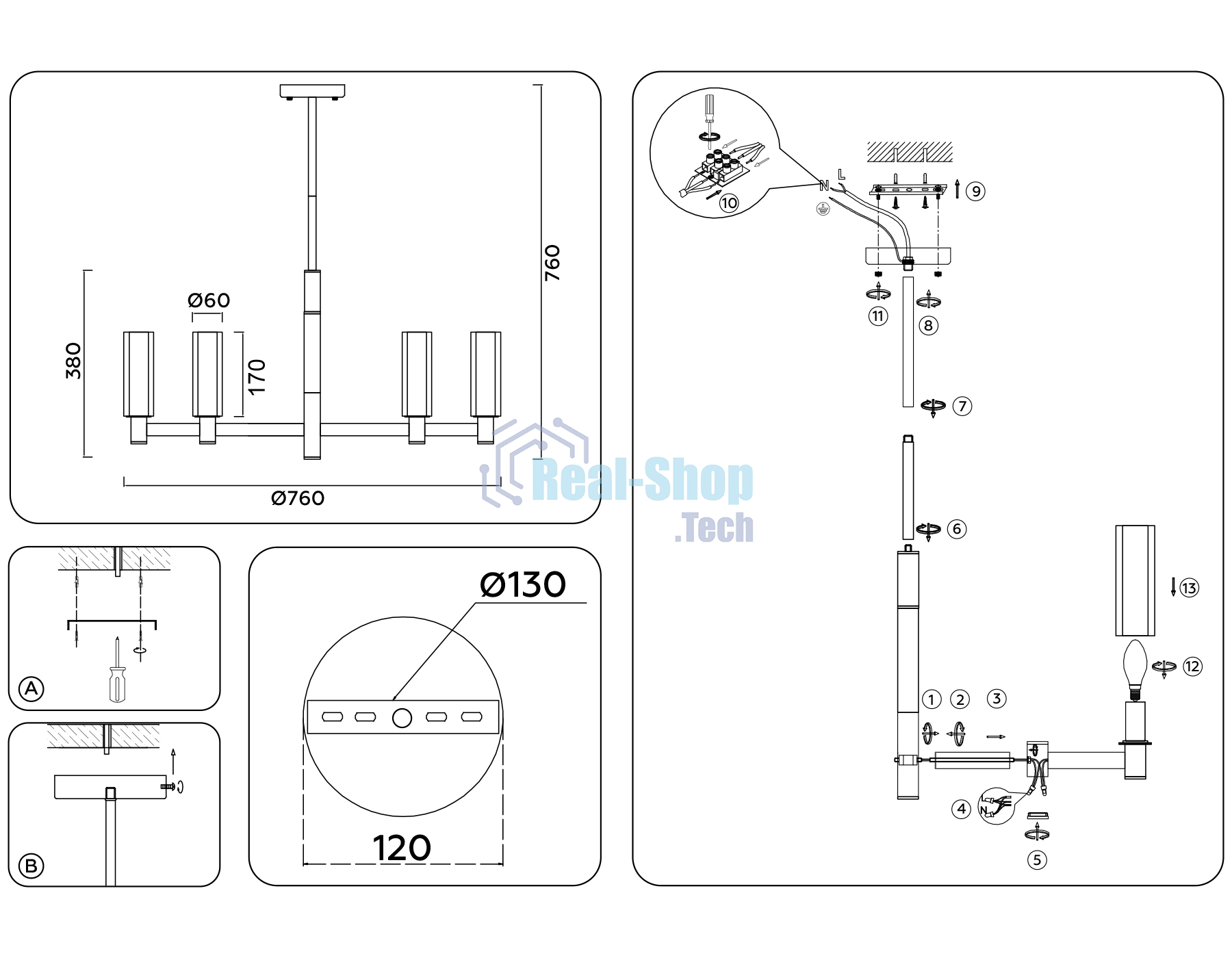 Люстра Ambrella light LH55513/9 BK/BS/CL черный/латунь/прозрачный E14*9 max 40W D760*760