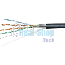 Кабель витая пара экранированная FTP (F/UTP) Cabeus FTP-4P-Cat.5e-SOLID-OUT-PE-UV-100, категория 5e, 4 пары (24 AWG), одножильный, экран - фольга, для внешней прокладки, PE-UV (100 м)
