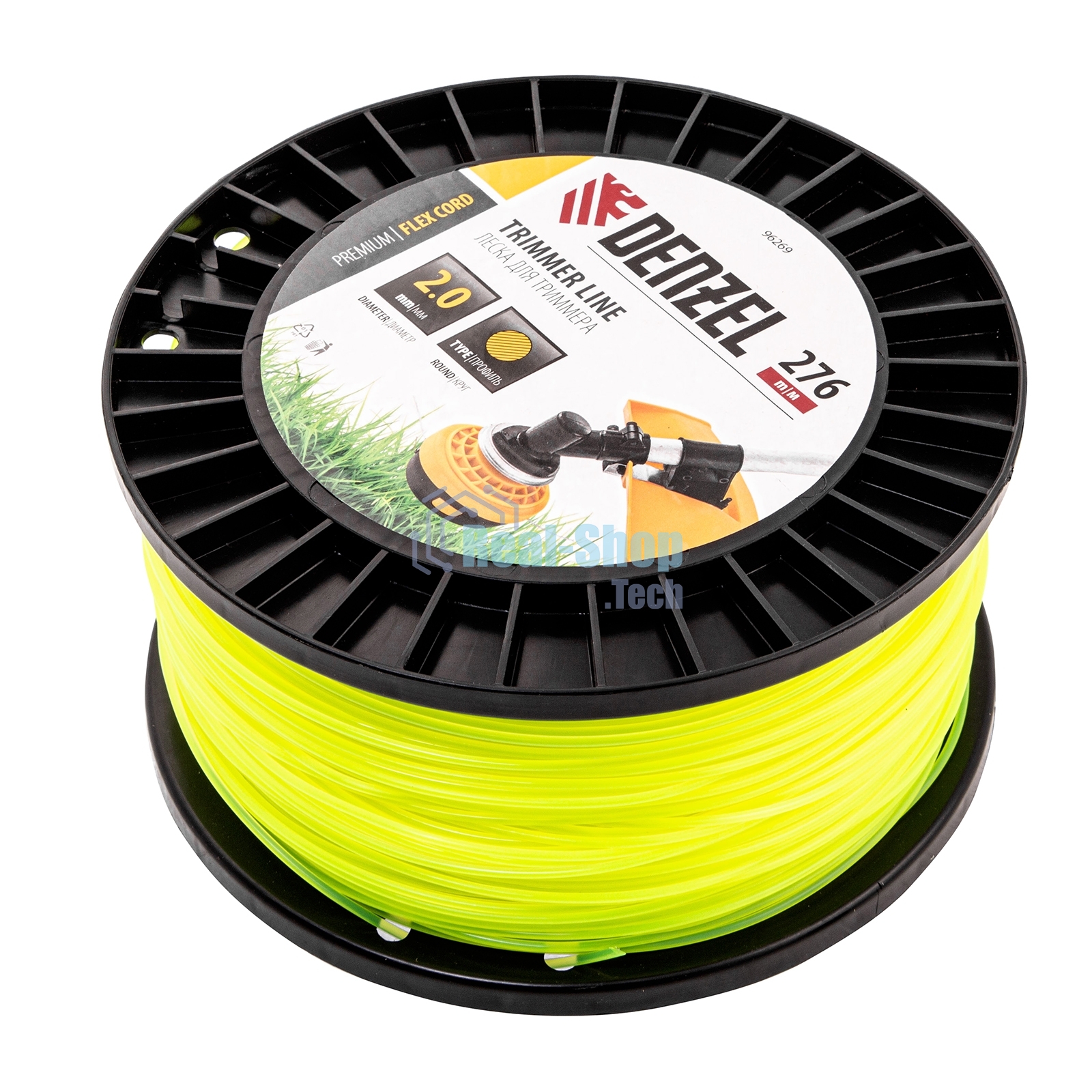 Леска для триммера Denzel круглая, 2,0мм х 276м, на DIN катушке FLEX CORD