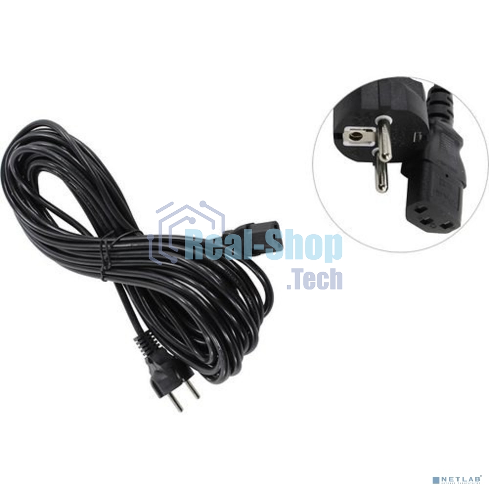 Кабель питания ExeGate Power PC-10P (Евровилка Schuko->С13) VDE-250V-3*0.75-CU, 10A, черный, 10м