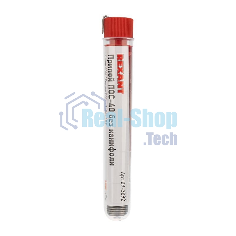 Припой без канифоли Rexant 09-3092 ПОС-40 10г d1.0мм (Sn40 Pb60) колба