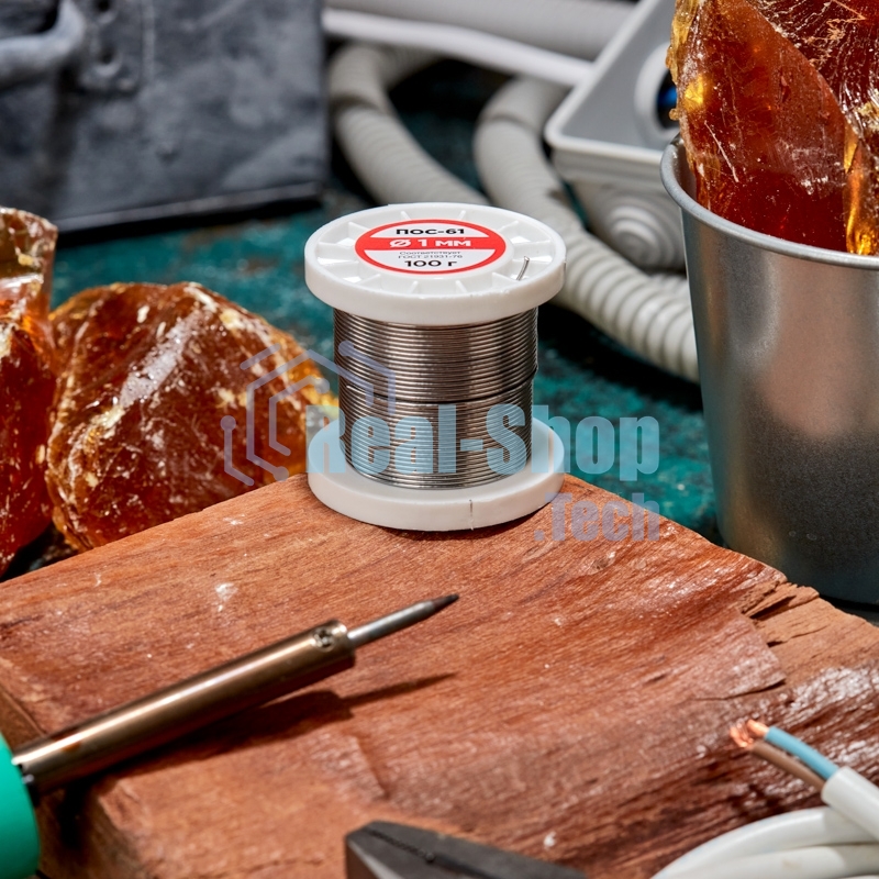 Припой с канифолью Rexant ПОС-61, 100г, Ø1мм, (олово 61%, свинец 39%), катушка