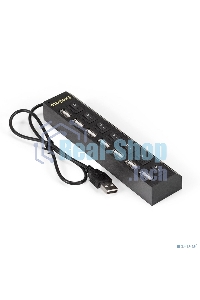 USB-концентратор ExeGate EX293978RUS DUB-72SW (кабель-адаптер USB2.0 --> 7xUSB2.0, кнопки включения/отключения для каждого порта, Plug&Play, черный)