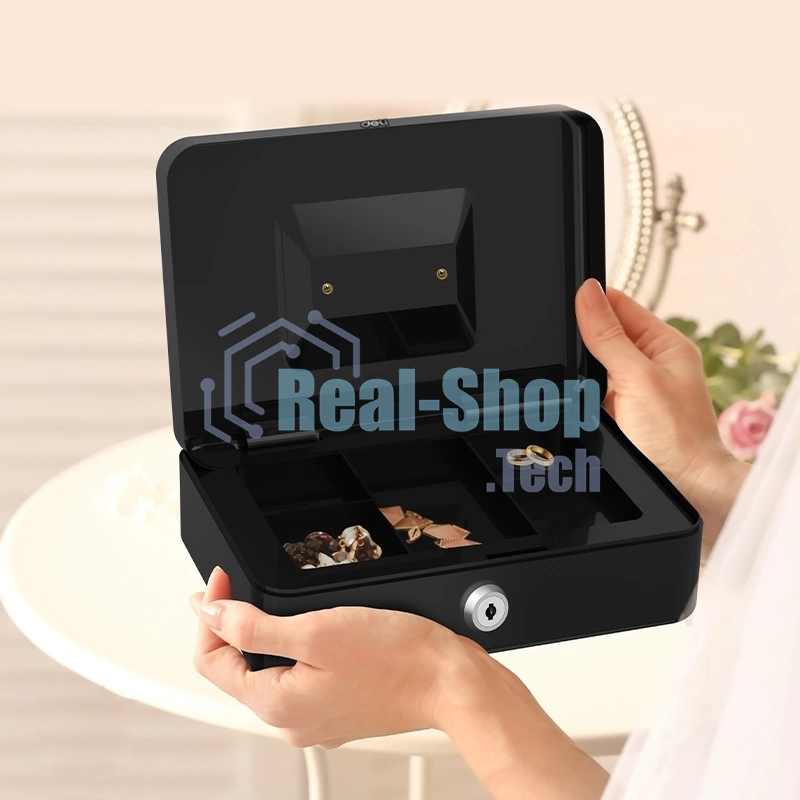 Сейф для денег Deli ET505 85х 250х 180 мм, ключевой, черный