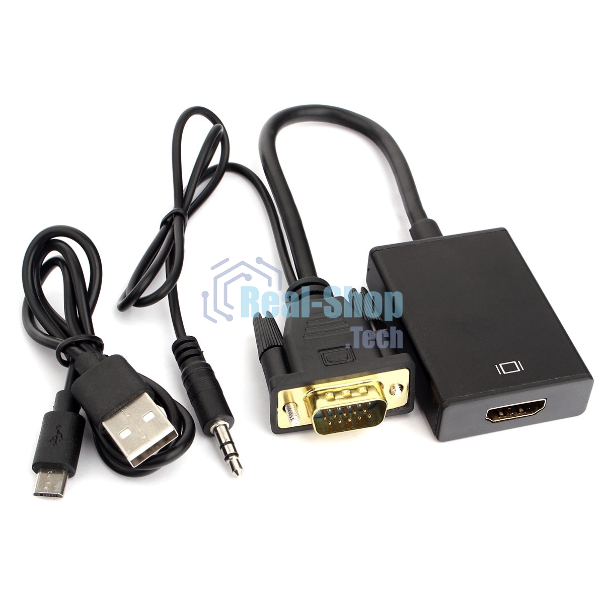 Переходник VGA (M)-HDMI (F) Cablexpert A-VGA-HDMI-01, 19M/15F, 15 см, аудиовыход Jack 3,5 (M), питание от USB
