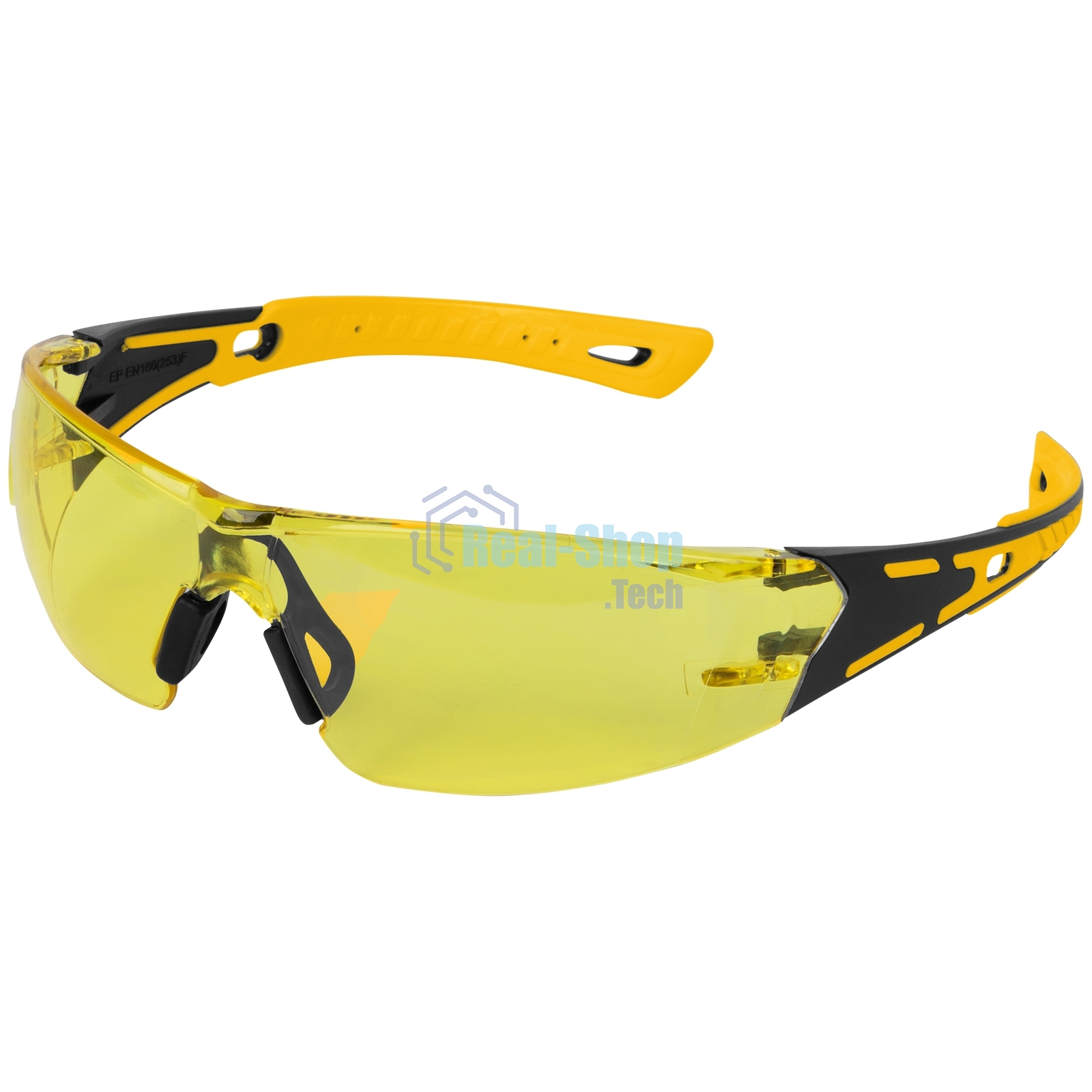 Очки защитные Denzel открытые, поликарбонатные, желтая линза, 2х комп. дужки