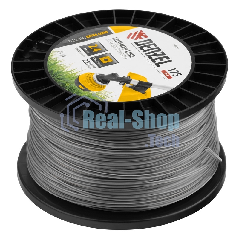 Леска для триммера Denzel двухкомпонентная квадрат, 2,4 мм х 175 м, на DIN катушке EXTRA CORD