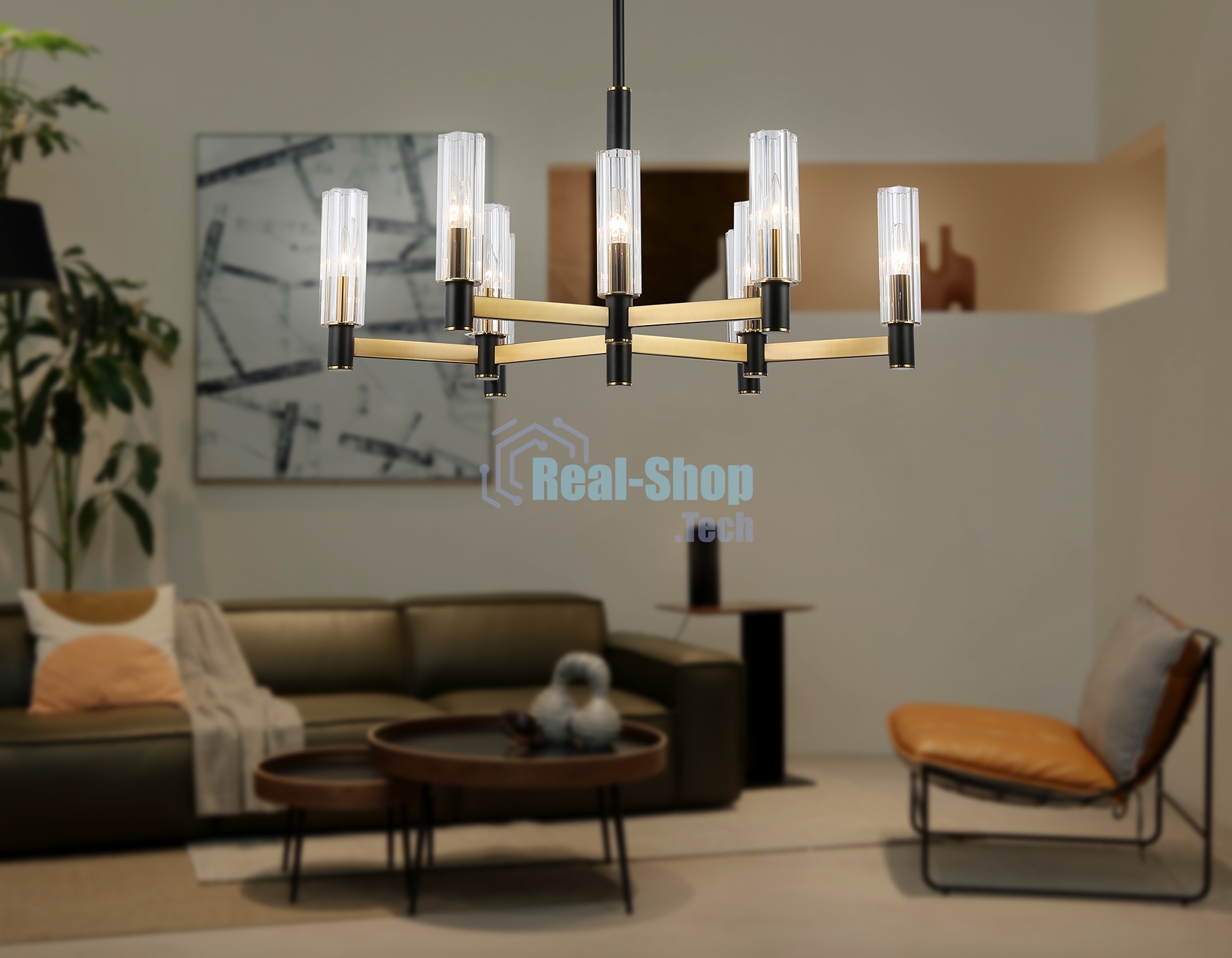 Люстра Ambrella light LH55513/9 BK/BS/CL черный/латунь/прозрачный E14*9 max 40W D760*760