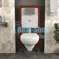 Комплект BAU 6 в 1: инсталляция BAU PRO для подвесного унитаза, унитаз подвесной безободковый Bau Novo, быстросъемное сиденье микролифт, клавиша BAU Round, хром