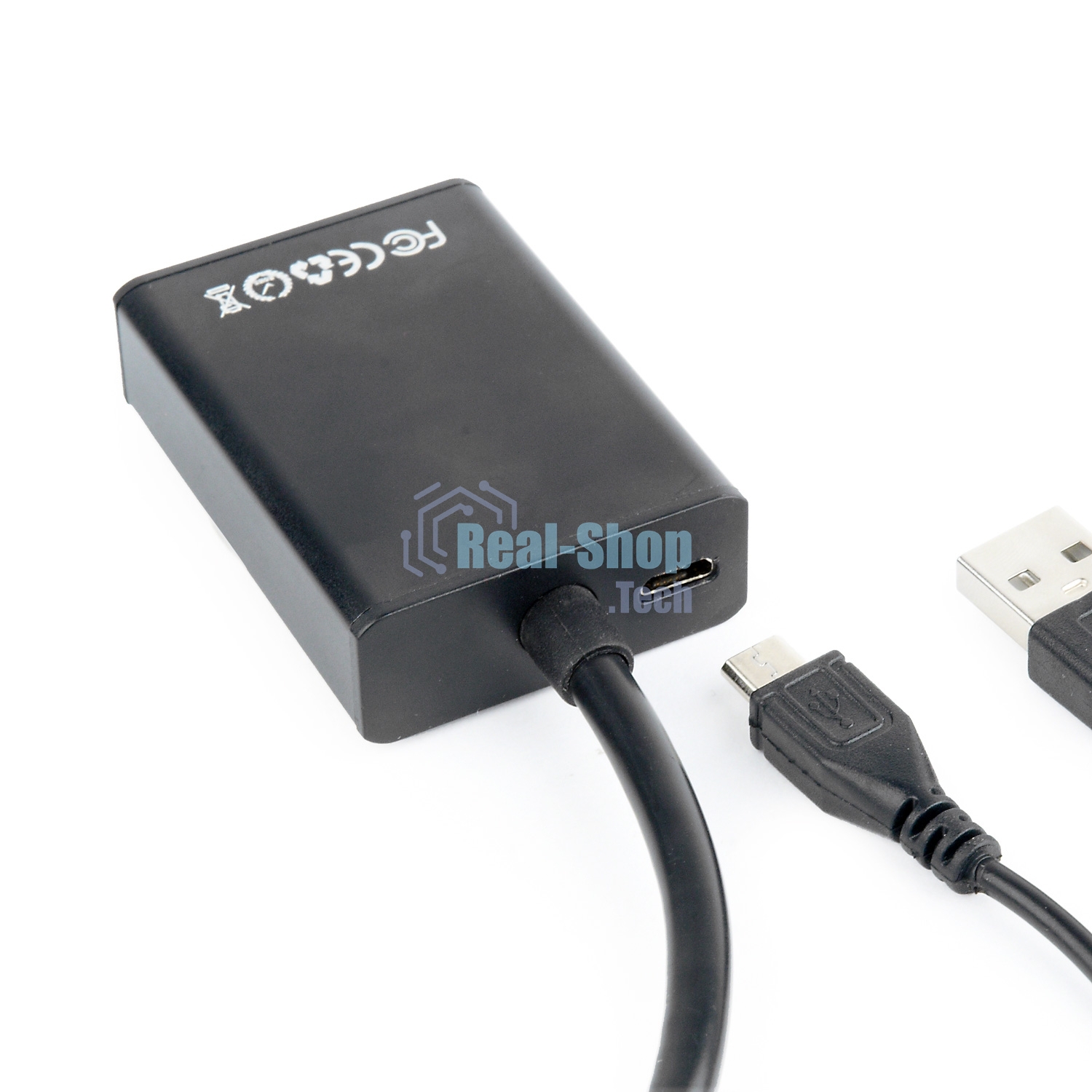Переходник VGA (M)-HDMI (F) Cablexpert A-VGA-HDMI-01, 19M/15F, 15 см, аудиовыход Jack 3,5 (M), питание от USB
