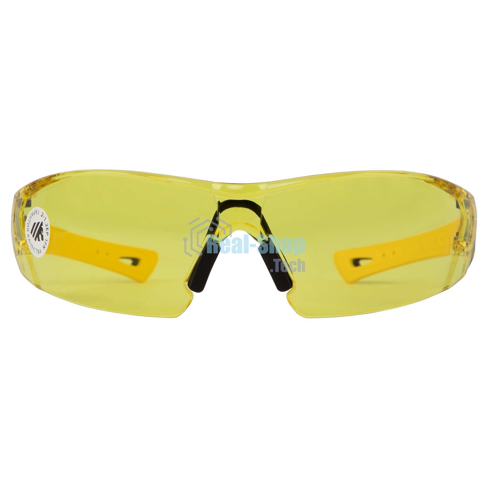Очки защитные Denzel открытые, поликарбонатные, желтая линза, 2х комп. дужки