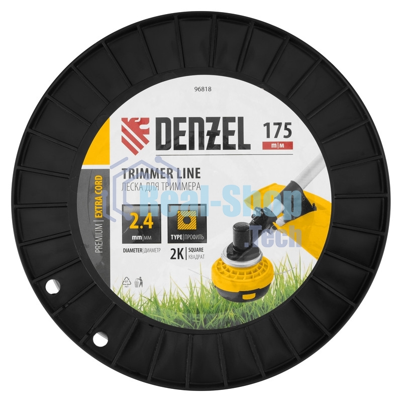 Леска для триммера Denzel двухкомпонентная квадрат, 2,4 мм х 175 м, на DIN катушке EXTRA CORD