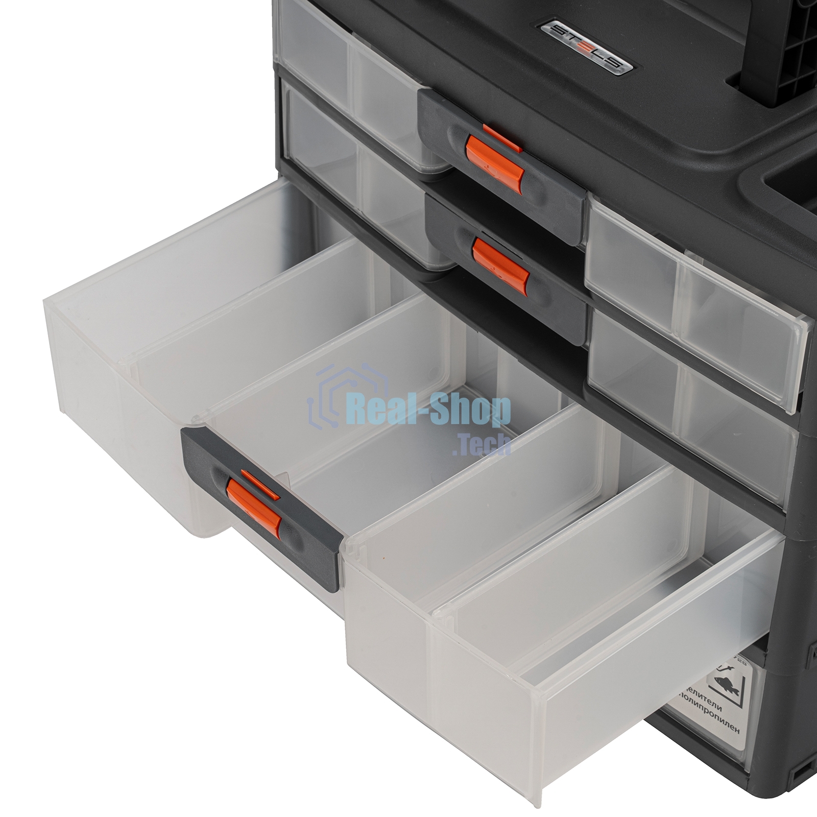 Органайзер для хранения с выдвижными лотками 310х150х260мм, 4 секции, пластик Stels
