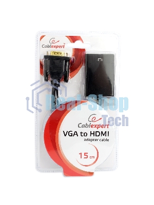 Переходник VGA (M)-HDMI (F) Cablexpert A-VGA-HDMI-01, 19M/15F, 15 см, аудиовыход Jack 3,5 (M), питание от USB