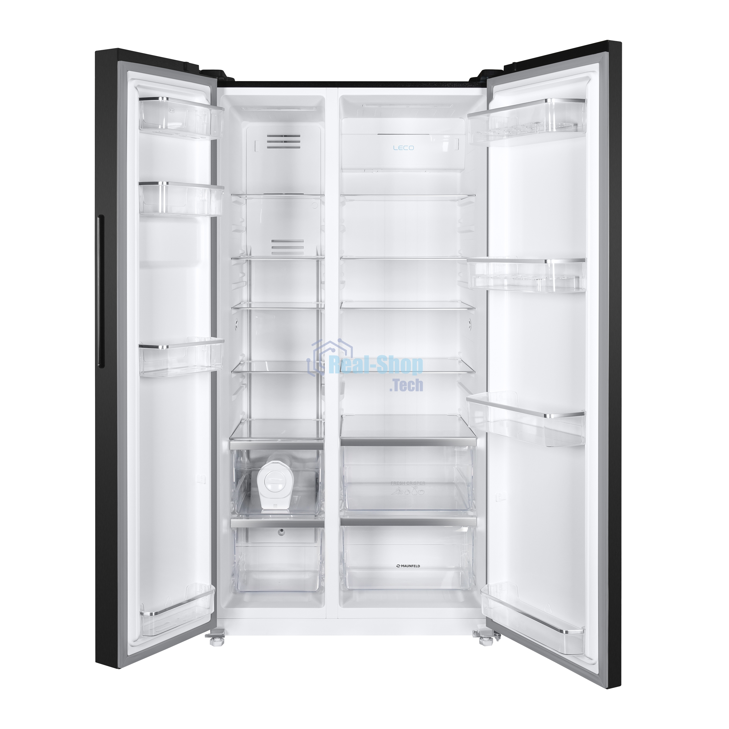 Холодильник Maunfeld MFF177NFSB черный глянц. двухкамерный 263/170л морозилка сбоку, No Frost, Side by Side