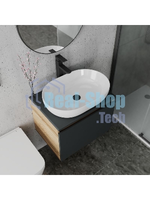 Комплект для ванной, 4 предмета (Тумба подвесная Bau Blackwood 60 графит + Раковина BAU 59х40 + Смеситель высокий Hotel Black, черный, выпуск черный)