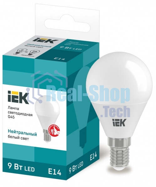 Лампа светодиодная LED 9Вт 230В 4000К E14 шар LLE-G45-9-230-40-E14 IEK