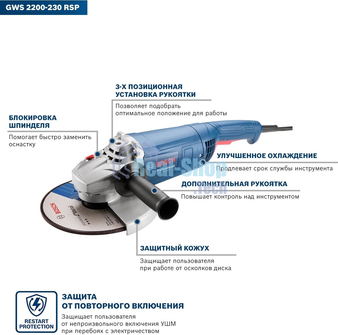 Угловая шлифовальная машина Bosch GWS 2200-230 RSP