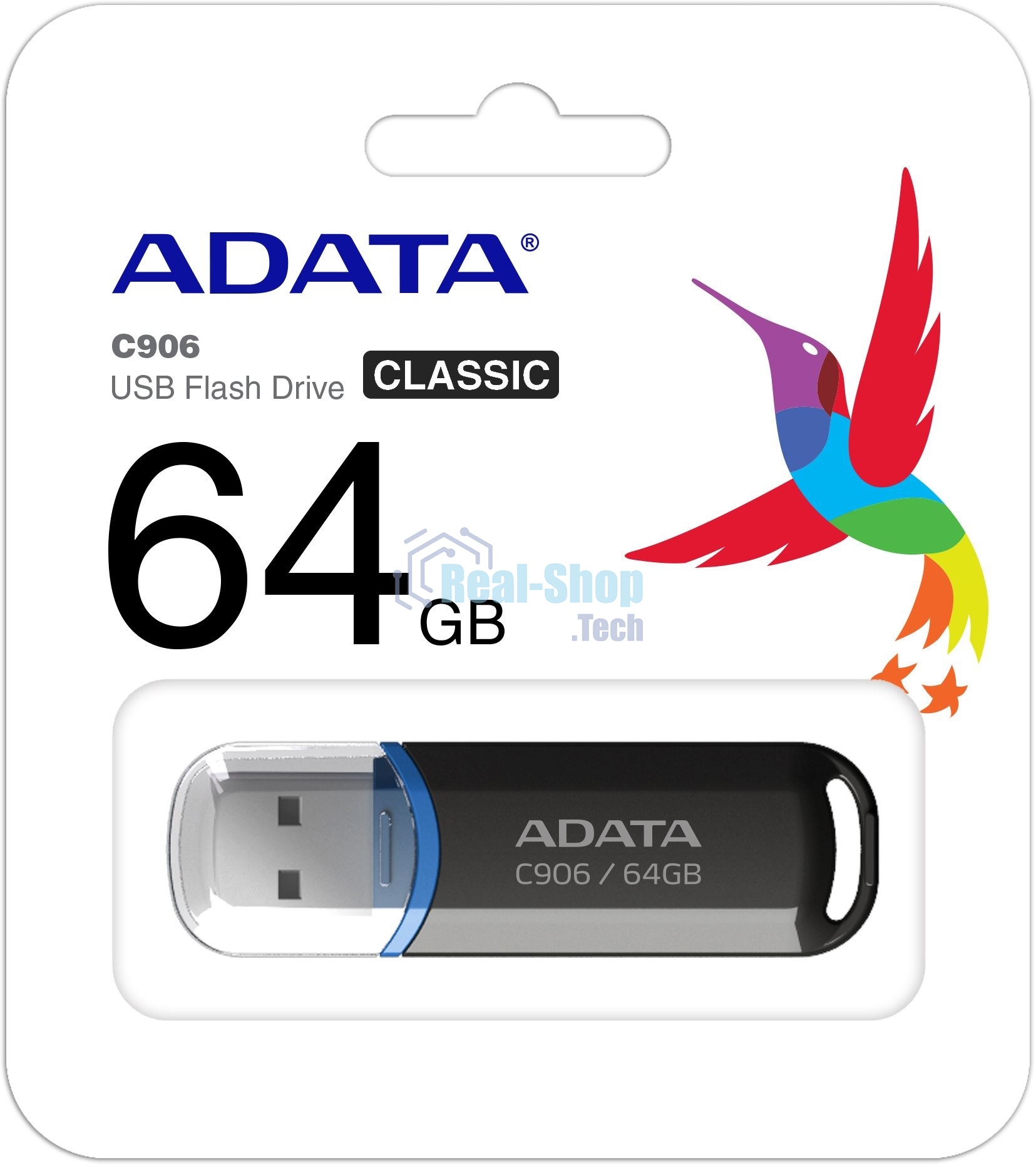 Флешка USB ADATA Classic C906 (AC906-64G-RBK), 64Gb, USB 2.0, R/W 15/5, черный/синий