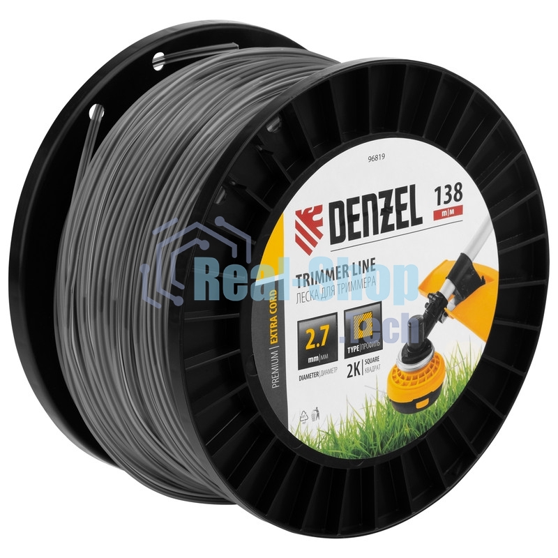 Леска для триммера Denzel двухкомпонентная квадрат, 2,7 мм х 138 м, на DIN катушке EXTRA CORD