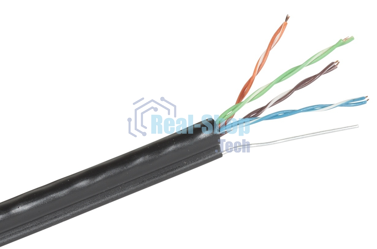 Кабель Exegate UTP 4 EX190974RUS пары кат.5e Exegate медь, внешн. прокладка, с тросом, катушка 305м, черный, PE