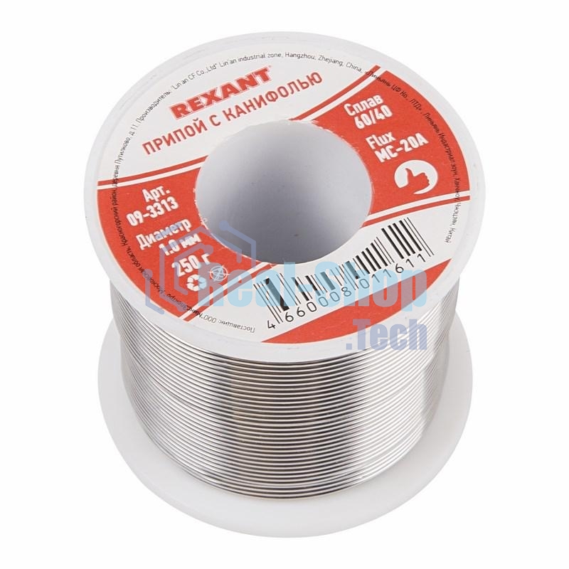 Припой с канифолью Rexant 250 г, Ø1.0 мм, катушка