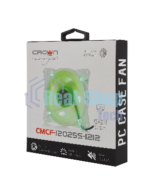 Вентилятор для корпуса Crown CMCF-12025S-1212 прозрачный/зеленый, 120 мм, 1650 об/мин, 28 дБ, 3 pin