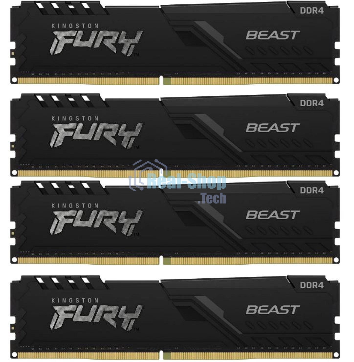 Оперативная память Kingston Fury Beast, DDR4, 128GB (4x32 GB), 3200 MHz, CL16, DIMM, с радиатором, черный