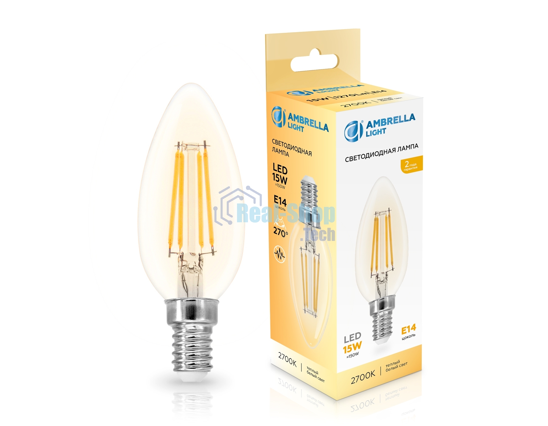 Лампа светодиодная 351513 Filament LED C35 15W E14 2700K 220-240V