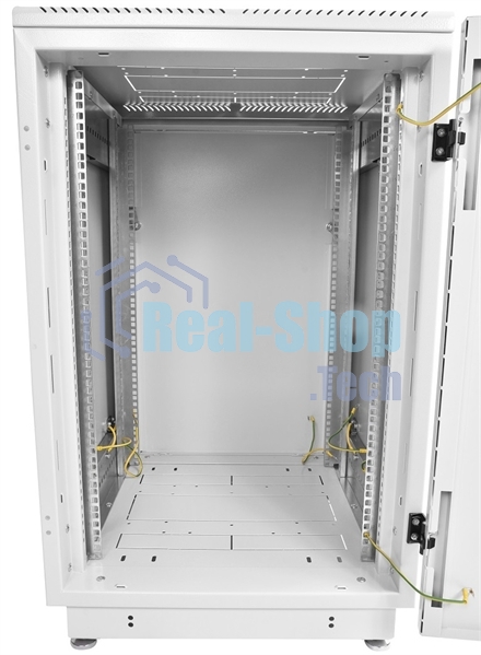 Шкаф коммутационный ЦМО ШТК-М-18.6.6-1ААА-9005 18U 600x600 мм пер. дв. стекл задн. дв. стал.лист 2 бок. пан. направл. под закл.гайки 270 кг черный