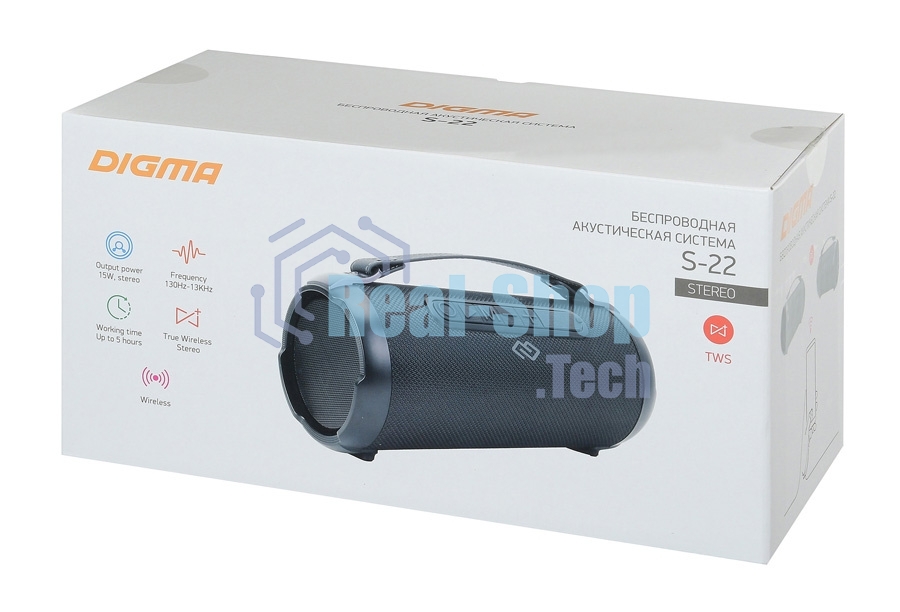 Колонка портативная Digma S-22 черный 15W 1.0 BT 1500mAh (SP2215B)