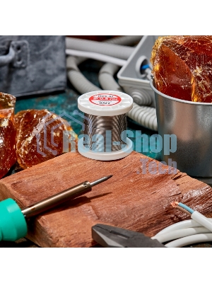 Припой с канифолью Rexant ПОС-61, 100г, Ø0,8мм, (олово 61%, свинец 39%), катушка