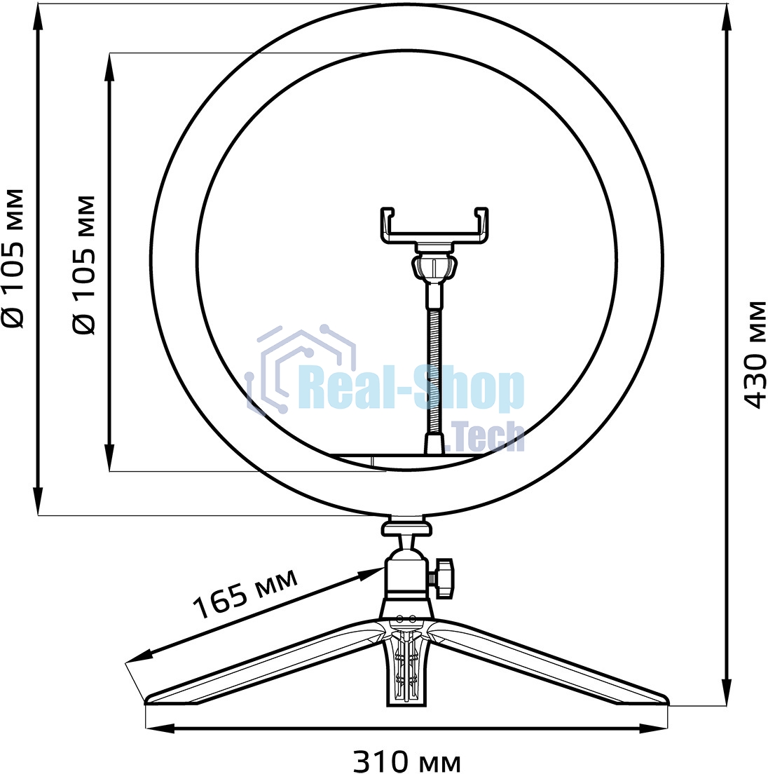 Светильник кольцевой Gauss 15W 800lm 3000-6500K 5V USB IP20 300x23мм черный дим пульт е LED