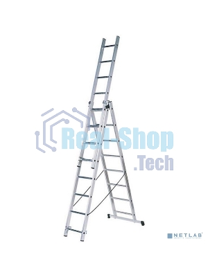 Лестница FIT 65434трехсекционная алюминиевая 3х9 ступеней h=257/449/641 см вес 11.18кг