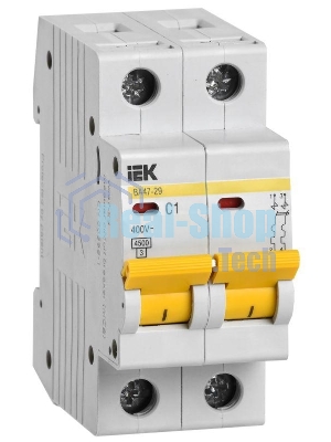Выключатель автоматический модульный 2п C 1А 4.5кА ВА47-29 ИЭК MVA20-2-001-C