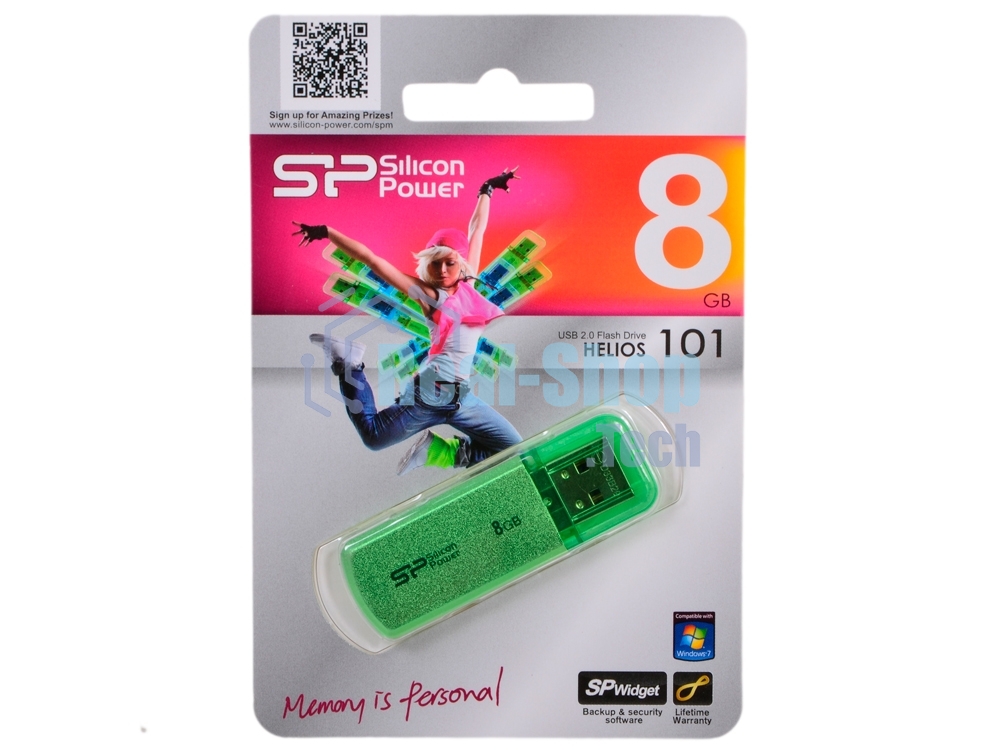 Флешка USB R/W Silicon Power R/W 8Gb Helios 101 SP008Gb,UF2101V1N USB 2.0 зеленый