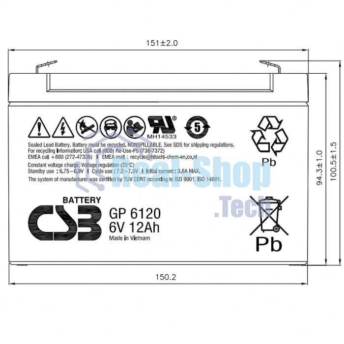 Батарея CSB GP 6120 (6V 12Ah)