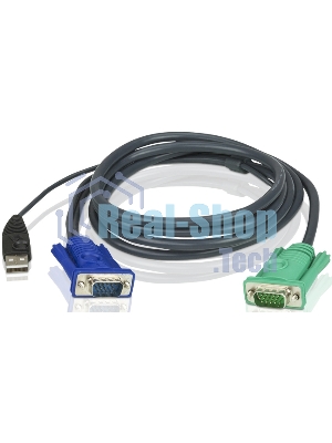 Шнур, мон+клав+мышь USB ATEN, SPHD15=>HD DB15+USB A-Тип, Male-2xMale, 8+4 проводов, опрессованный, 1.8 метр., черный, (2L-5202U)
