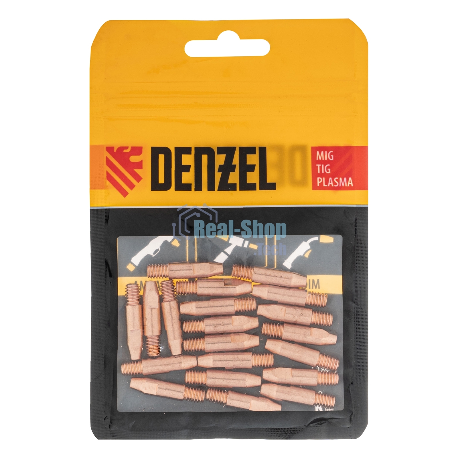 Токосъемный наконечник под проволоку Denzel 1,2 мм, М6х28, E-CU, 20 шт для MIG горелки тип 24