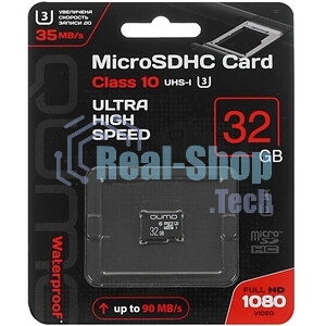 Флеш карта QUMO MicroSDHC 32Gb Сlass 10 UHS-I U3,3.0, адаптер в комплекте SD, черно-красная картонная упаковка (QM32GMICSDHC10U3)