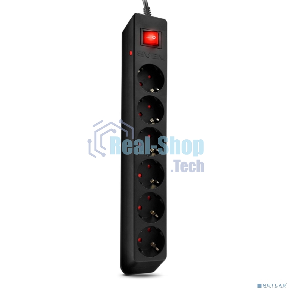 Сетевой фильтр SVEN Optima 1,8 м (6 розеток с защитными шторками) черный, цветная коробка