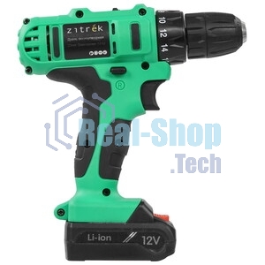 Дрель-шуруповерт Zitrek Greenpower 12-Li 063-4074, 12 В, 1,5 Ач, 32 Нм, щеточный
