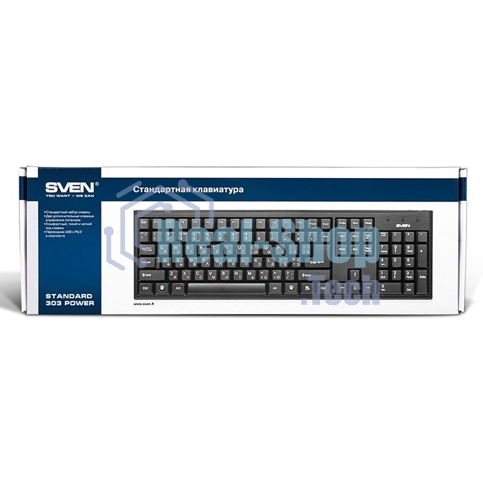 Клавиатура проводная Keyboard SVEN Standard 303 Power USB+PS/2 черная SV-03100303PU