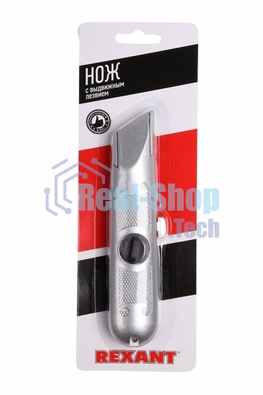 Нож с трапециевидным выдвижным лезвием Rexant винтовой фиксатор лезвия