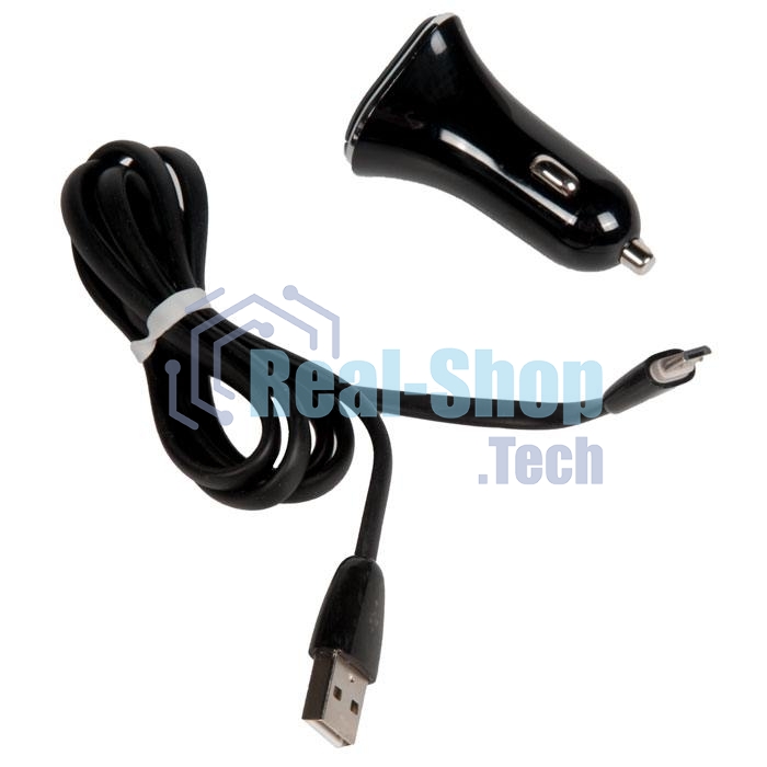 Автомобильная зарядка (от прикуривателя) More choice AC22m, два разъема USB, кабель Micro USB, 2.4A, черный