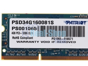Оперативная память Patriot, DDR3, 4GB (1x4 GB), 1600 MHz, CL11, SO-DIMM