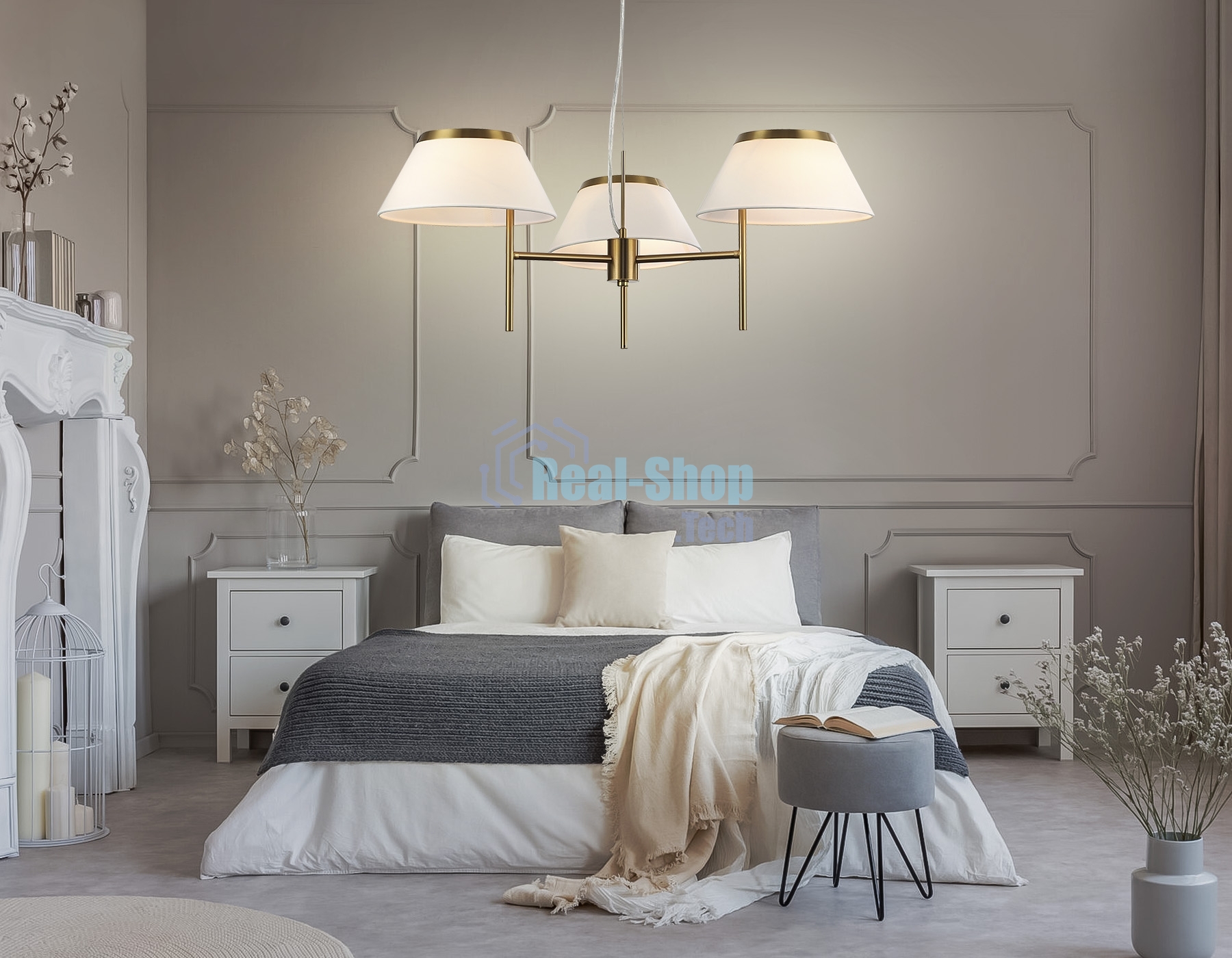 Люстра Ambrella light LH72471/3 BS/WH латунь/белый Е14/3 max 40W D800*290-1080
