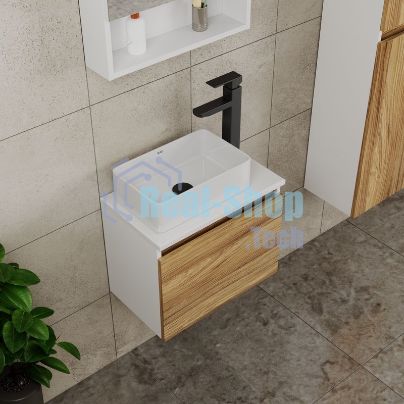 Комплект для ванной, 4 предмета (тумба Bau Dream 50 + раковина BAU 37х23, белая + смеситель Hotel Black, выпуск клик-клак, черный)